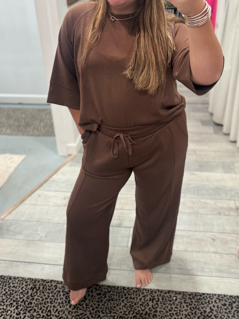 SOLD AS SET. Zenana Outfitters Wide-Leg Knit Pants — Chocolate Brown